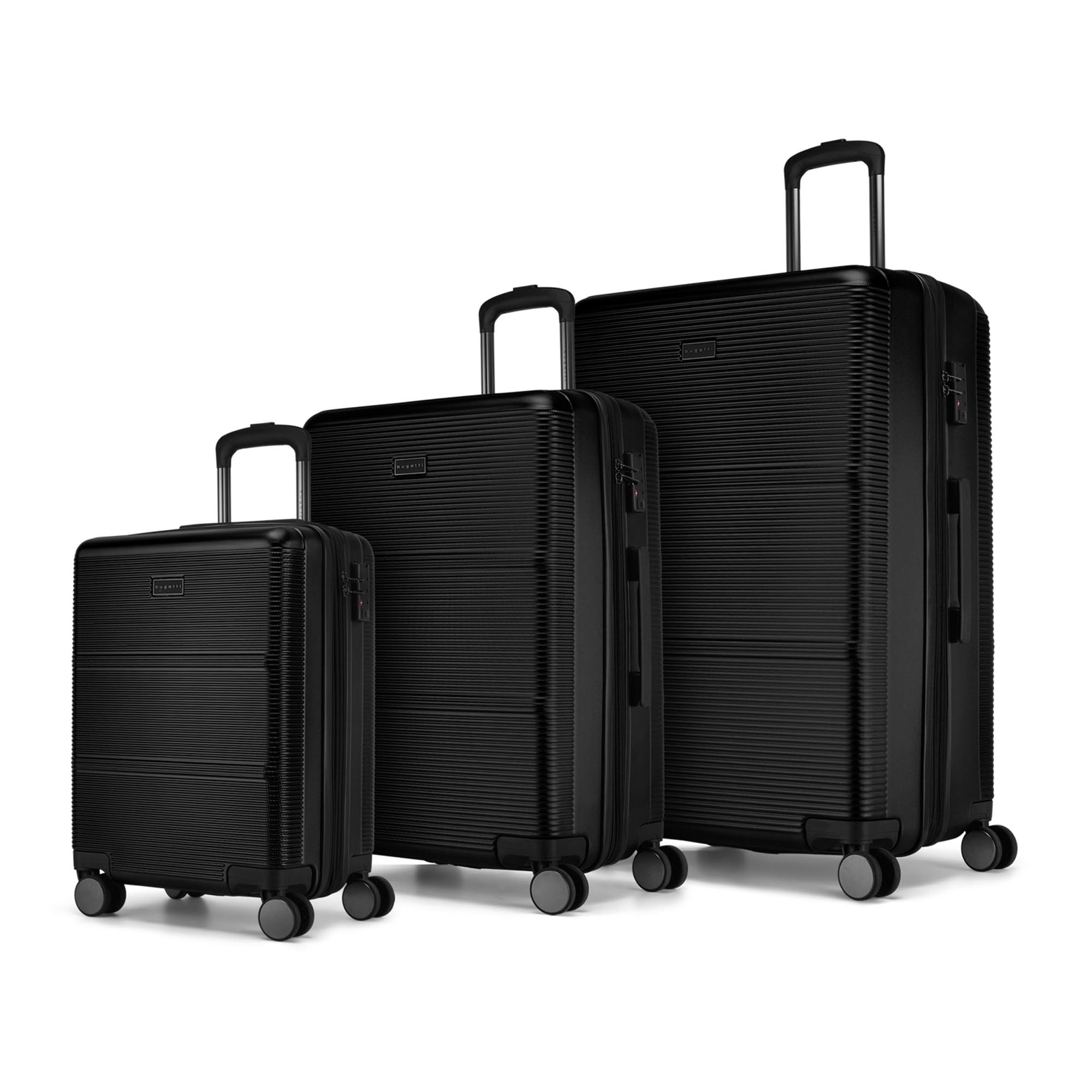bugatti Brussels 3 Piece Hardside Luggage Set with Expansion - Black, Medium/Large