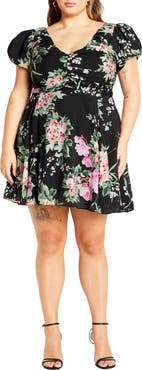 City Chic Marci Pleated Bodice Floral Print Tie Back Dress