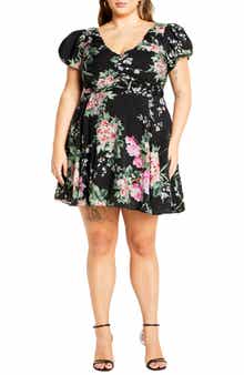 City Chic Marci Pleated Bodice Floral Print Tie Back Dress