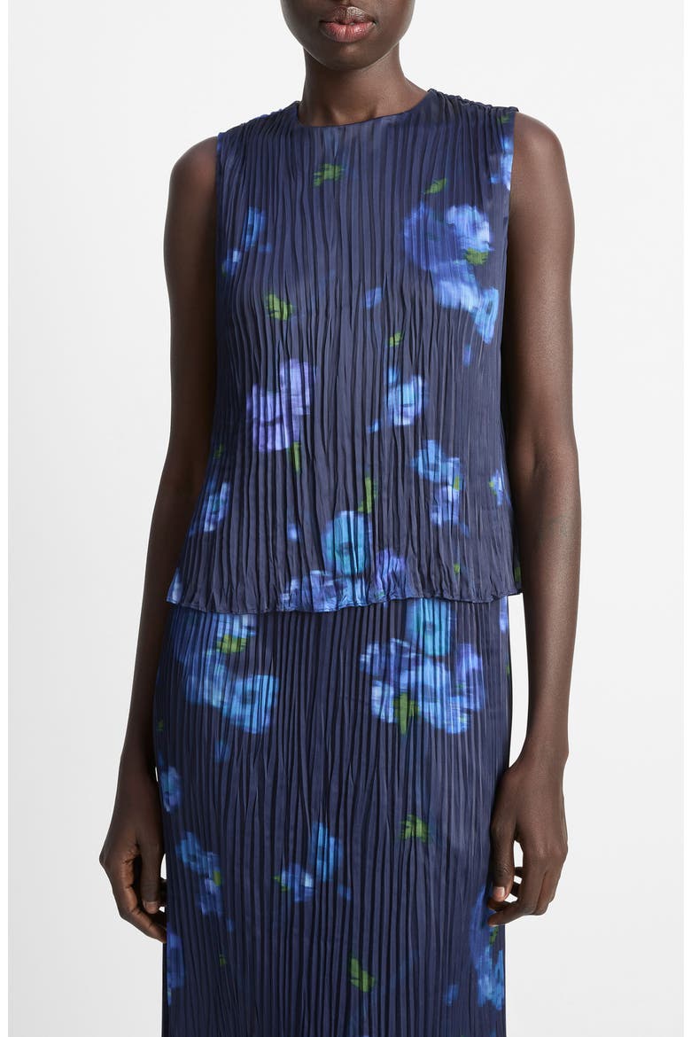 Poppy Blur Crushed Pleated Sleeveless Top, Main, color, MIDNIGHT