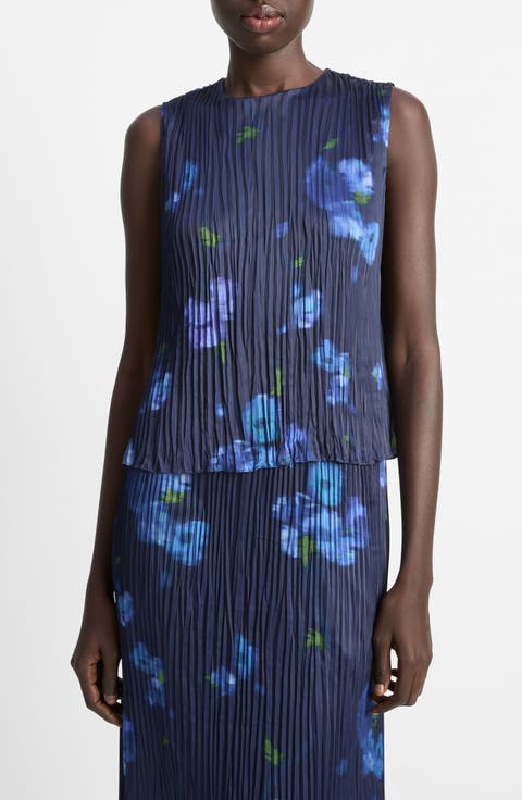 Poppy Blur Crushed Pleated Sleeveless Top