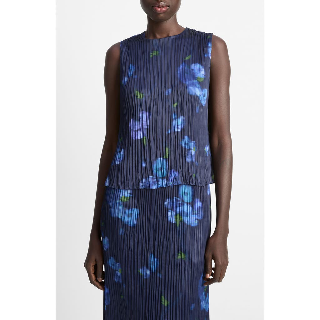 Vince Blurred Poppy Top In Blue