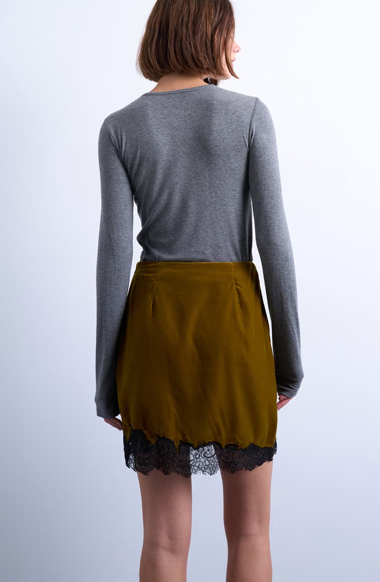Topshop Velvet Lace Trim Miniskirt, Alternate, color, Khaki Green