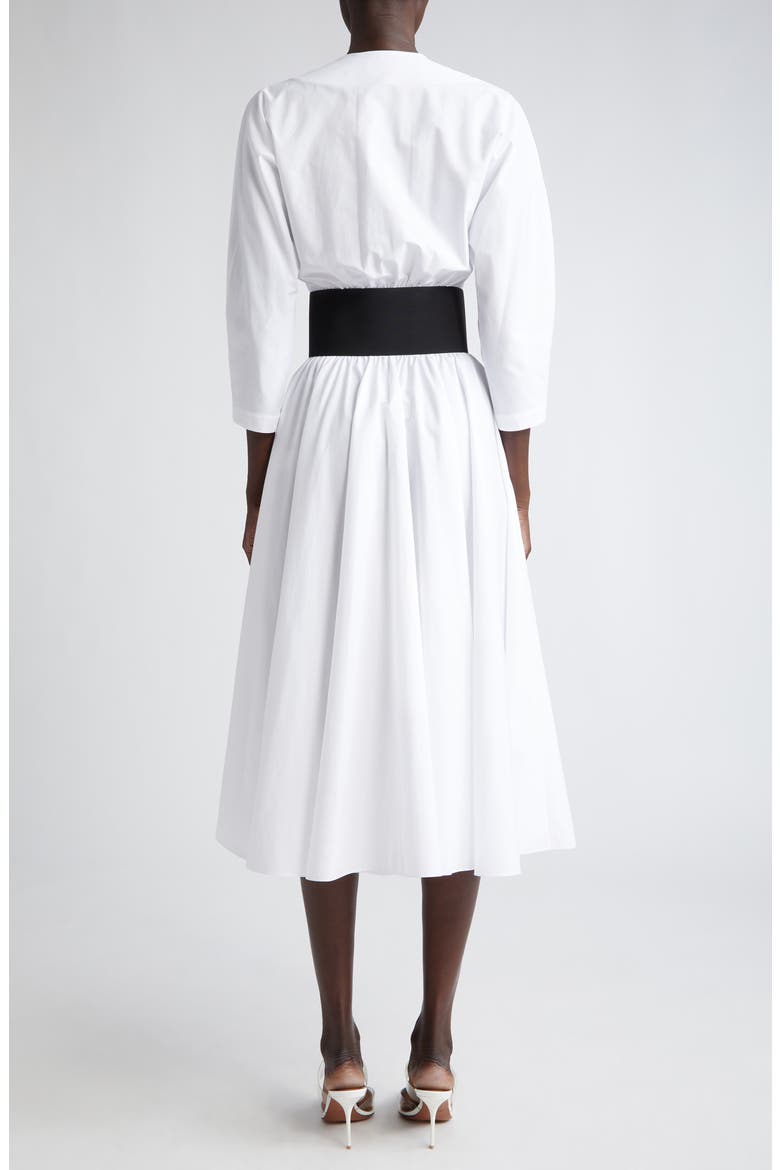 Belted Poplin Midi Dress, Alternate, color, BLANC