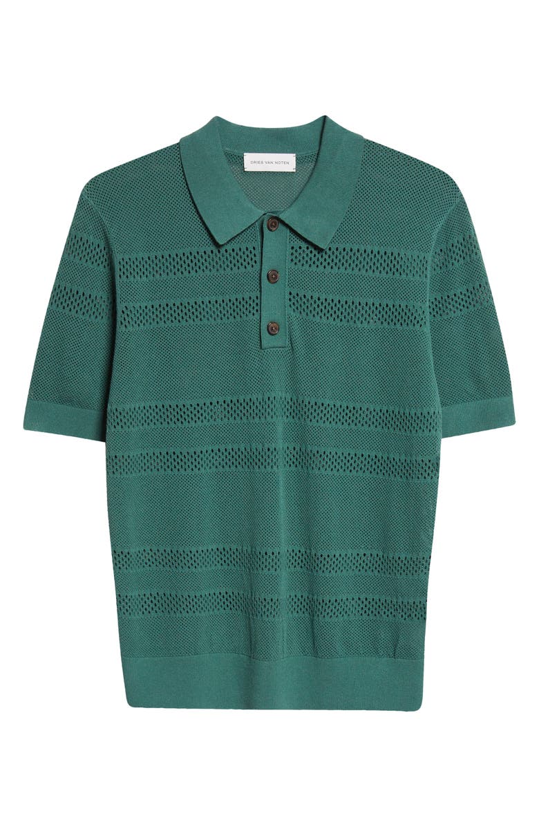 Dries Van Noten Mercy Mixed Stitch Polo Sweater, Main, color, Pine