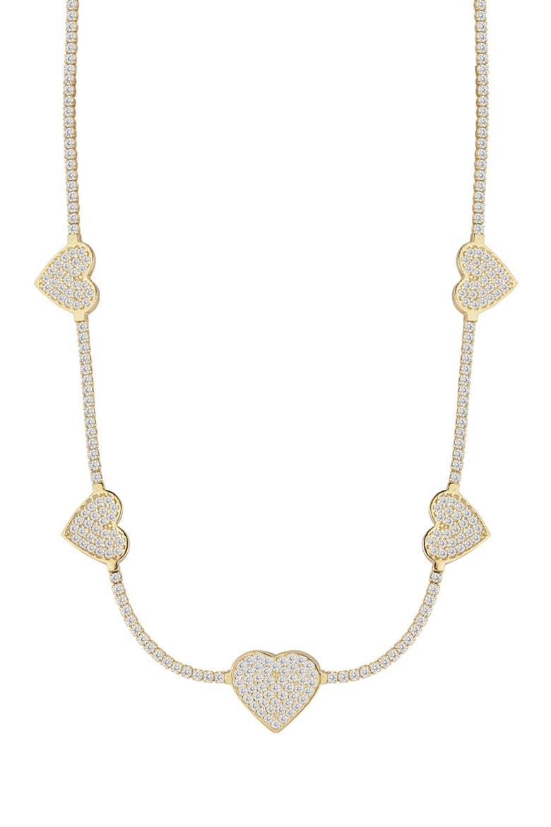 Cubic Zirconia Heart Station Tennis Necklace, Main, color, GOLD