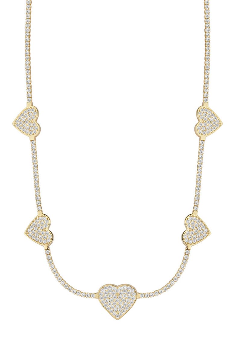SPHERA MILANO Cubic Zirconia Heart Station Tennis Necklace, Main, color, Gold