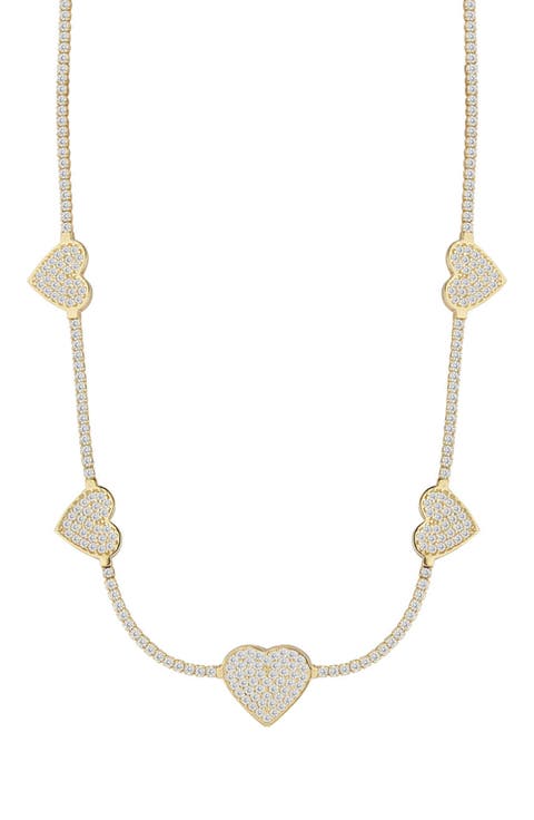 Cubic Zirconia Heart Station Tennis Necklace