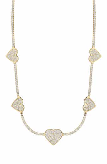Cubic Zirconia Heart Station Tennis Necklace