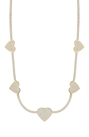 Sphera Milano Cubic Zirconia Heart Station Tennis Necklace In Gold
