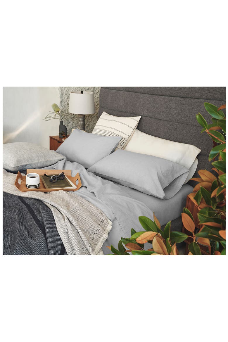 Crinkled Organic Cotton Percale Sheet Set, Alternate, color, GRAPHITE CHAMBRAY