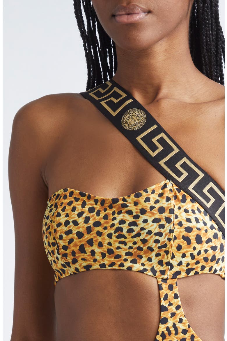 Cheetah Print Cutout One-Shoulder One-Piece Swimsuit, Alternate, color, NEUTRAL