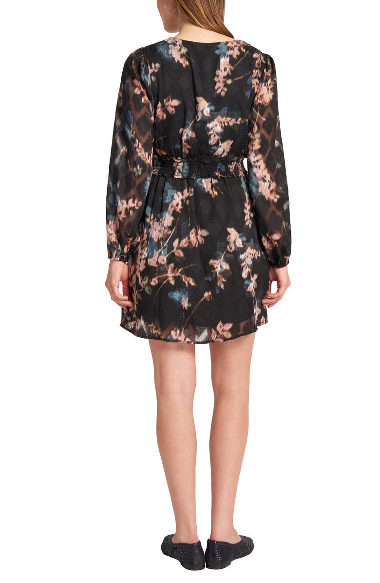 matty m. Long Sleeve Smocked Jacquard Dress, Alternate, color, Black