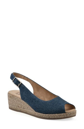 White Mountain Footwear Maize Slingback Wedge Sandal In Dark Blue Denim Fabric