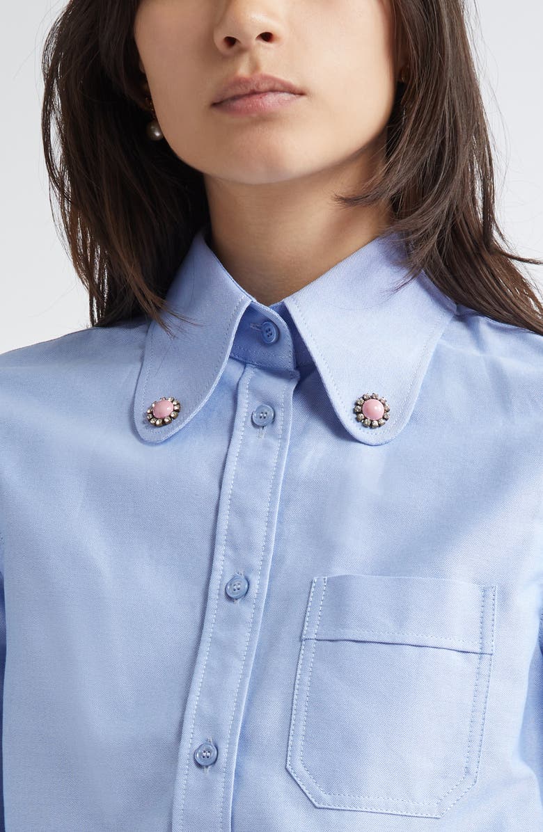 Valentino Garavani Bejeweled Cotton Poplin Button-Down Shirt, Alternate, color, 