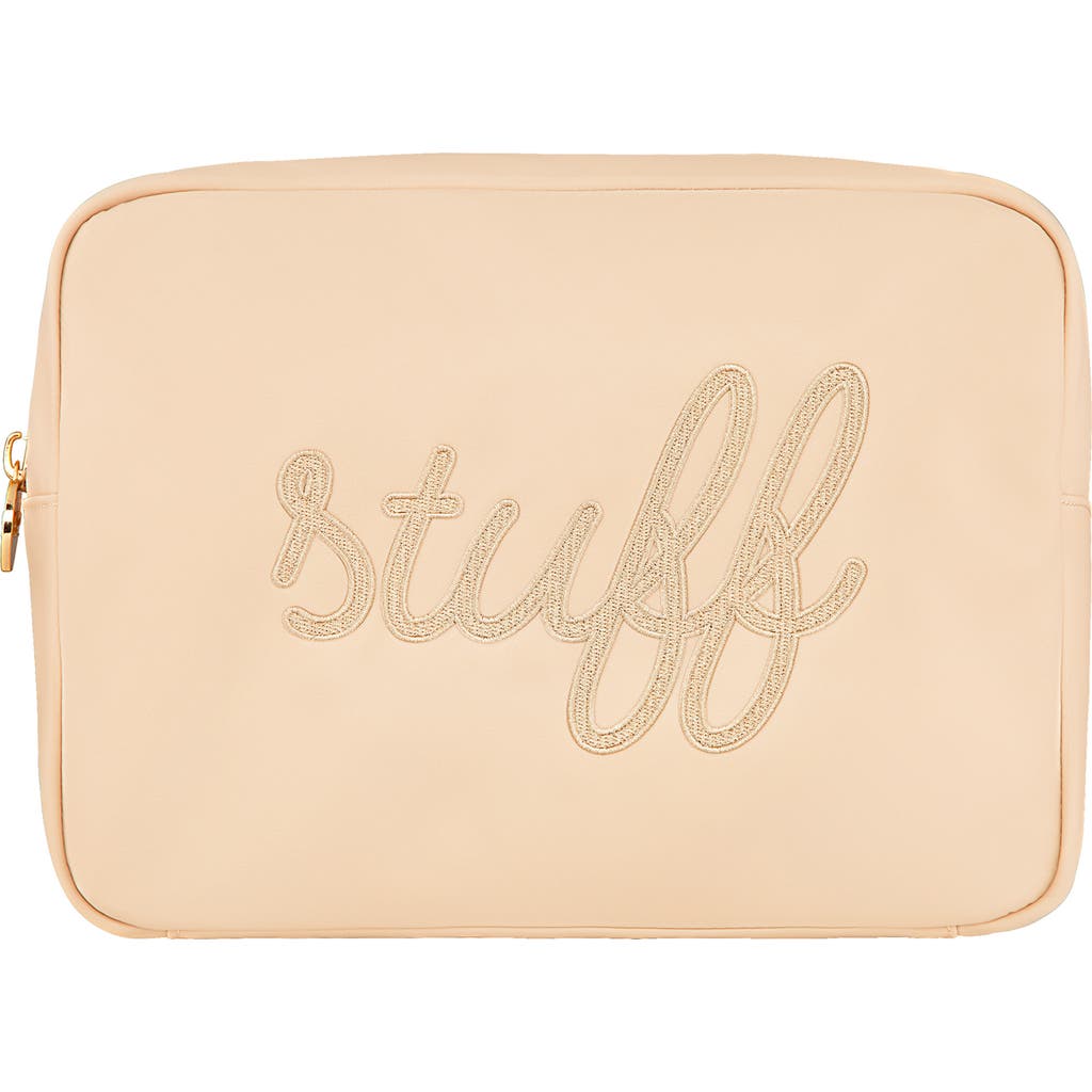 Stoney Clover Lane Large Stuff Embroidered Nylon Pouch In Sand