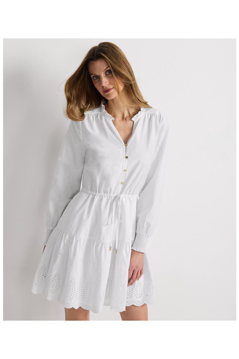 Long Sleeve Eyelet Mini Popover Dress, Alternate, color, White Eyelet