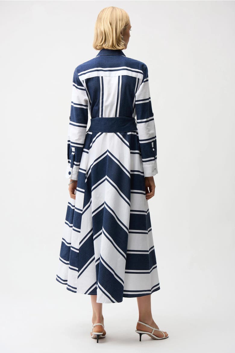 Cotton Stripe Print Fit and Flare Shirt Dress with Reversible Sash, Alternate, color, Navy/White