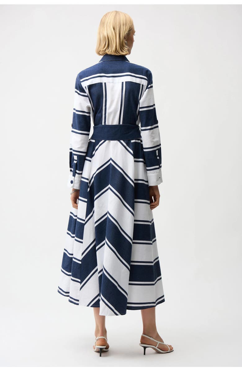 Joseph Ribkoff Cotton Stripe Print Fit and Flare Shirt Dress with Reversible Sash, Alternate, color, Navy/White