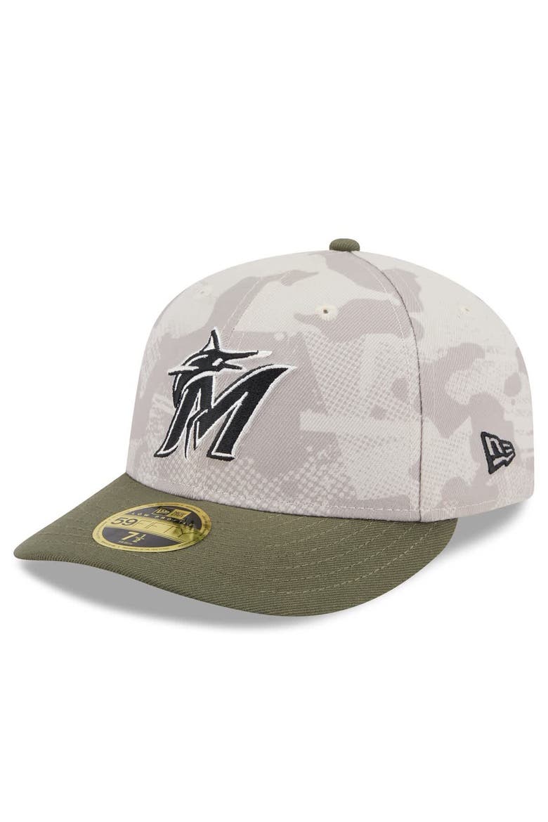 Men's New Era Light Beige/Olive Miami Marlins 2025 Armed Forces Day Low Profile 59FIFTY Fitted Hat, Alternate, color, Light Beige