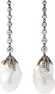Mindi Mond Freshwater Pearl & Diamond Claw Drop Earrings