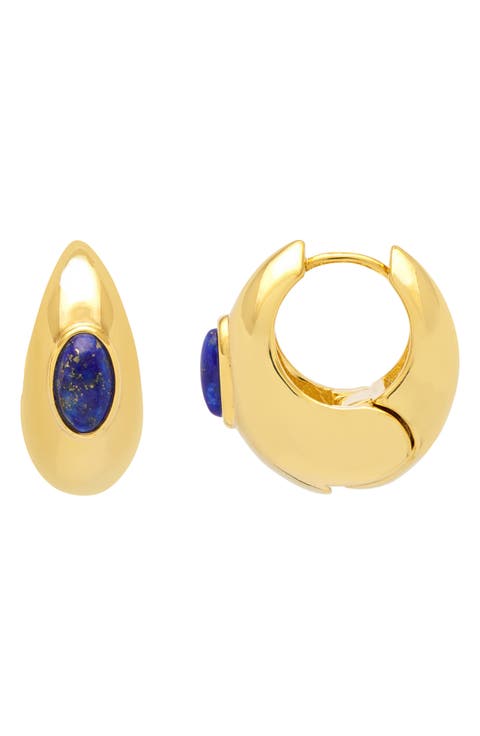 Chunky Lapis Hoop Earrings