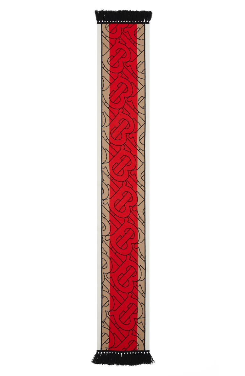 Burberry Football Stripe Monogram Cashmere Scarf, Main, color, 
