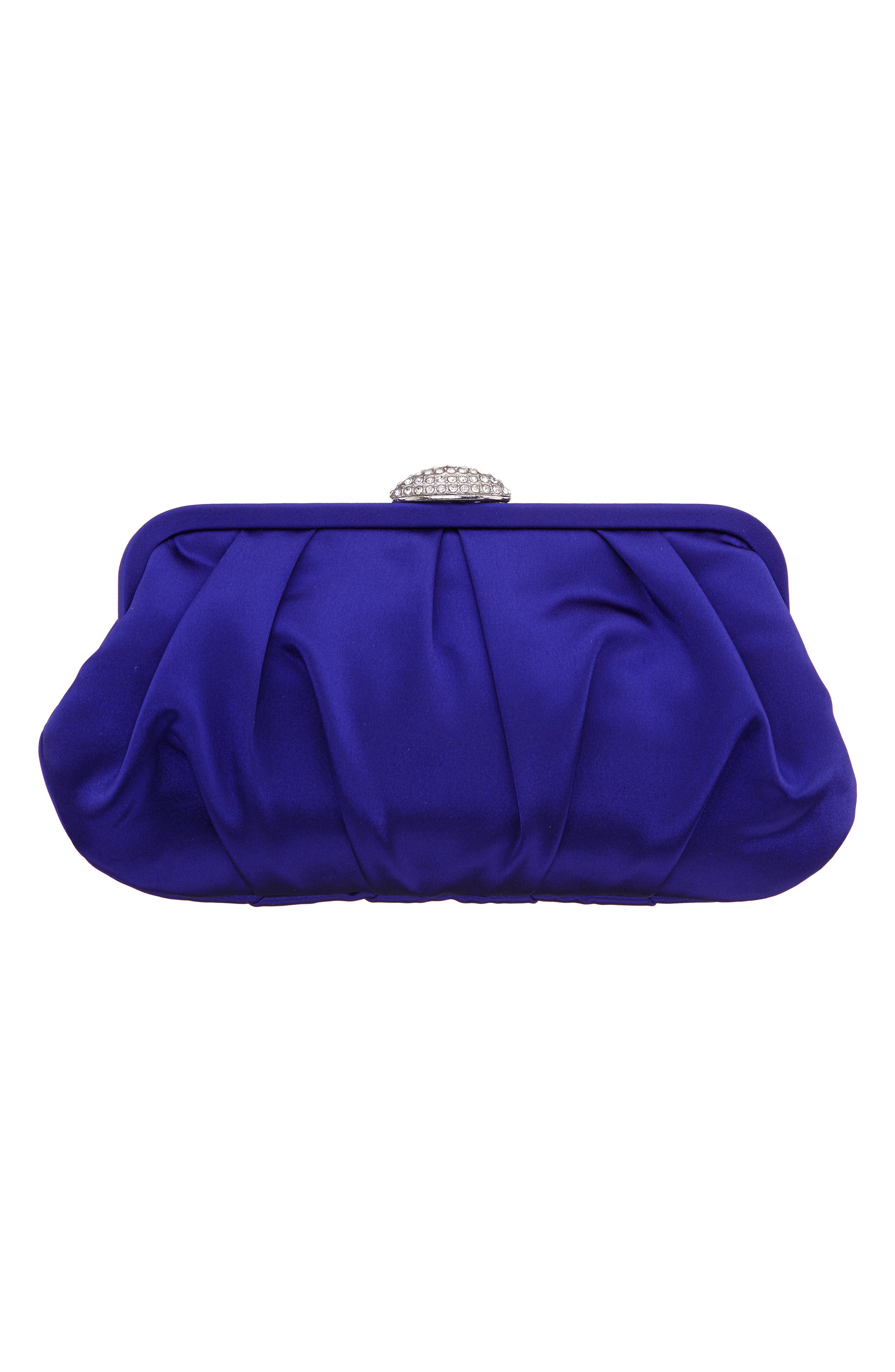 Concord Pleated Satin Frame Clutch, Alternate, color, MIDNIGHT PLUM