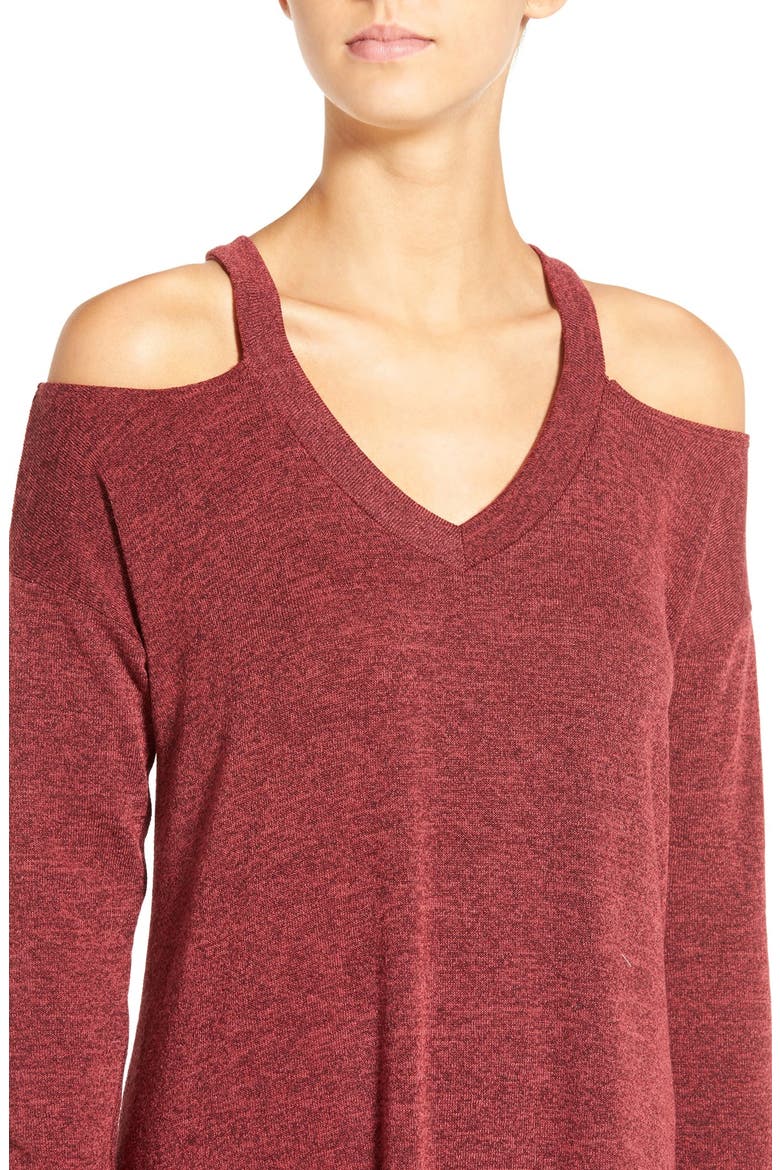 Cold Shoulder Swing Dress, Alternate, color, WINE