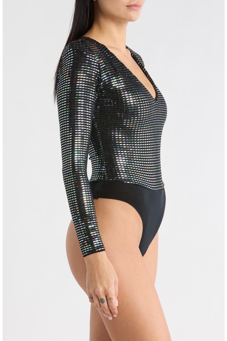 Glitter Long Sleeve Bodysuit, Alternate, color, BLACK