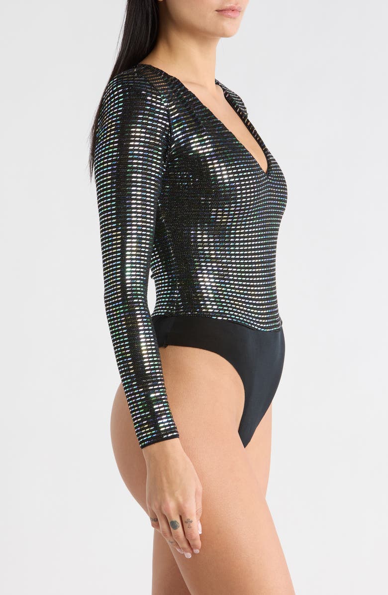 Desigual Glitter Long Sleeve Bodysuit, Alternate, color, Black
