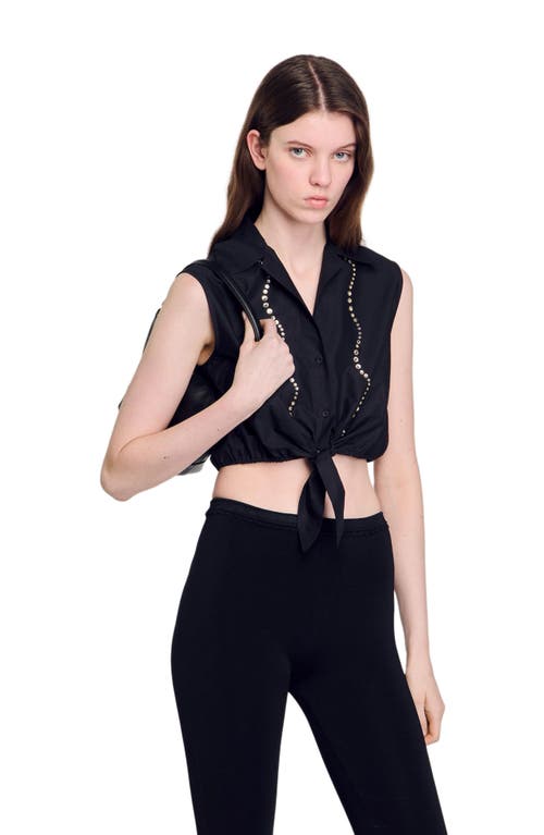 Sandro Tel Embellished Cropped Shirt In Black