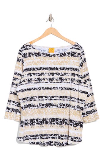 Ruby Rd. Plus Size Watercolor Floral Stripe Top