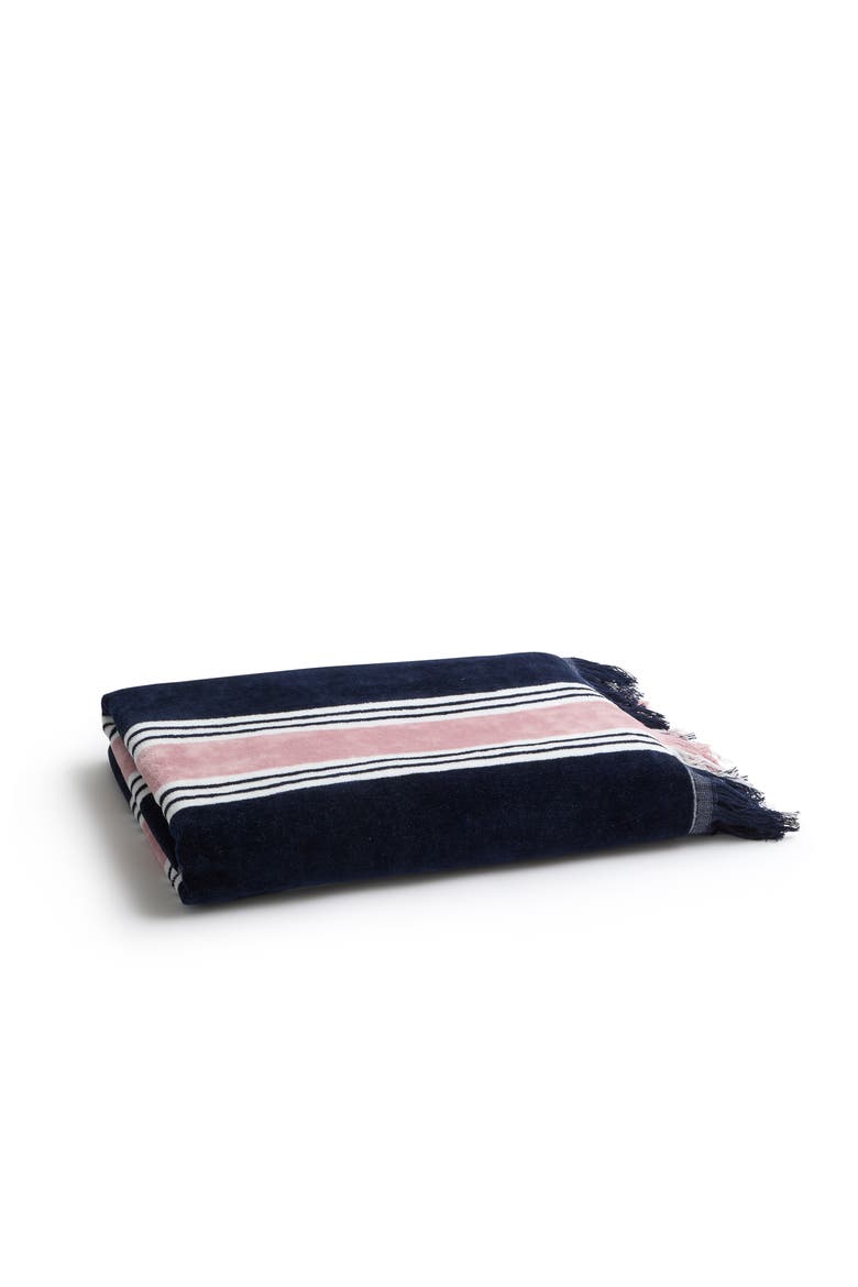 College Stripe Hammam Inspired Beach Towels, Main, color, Navy