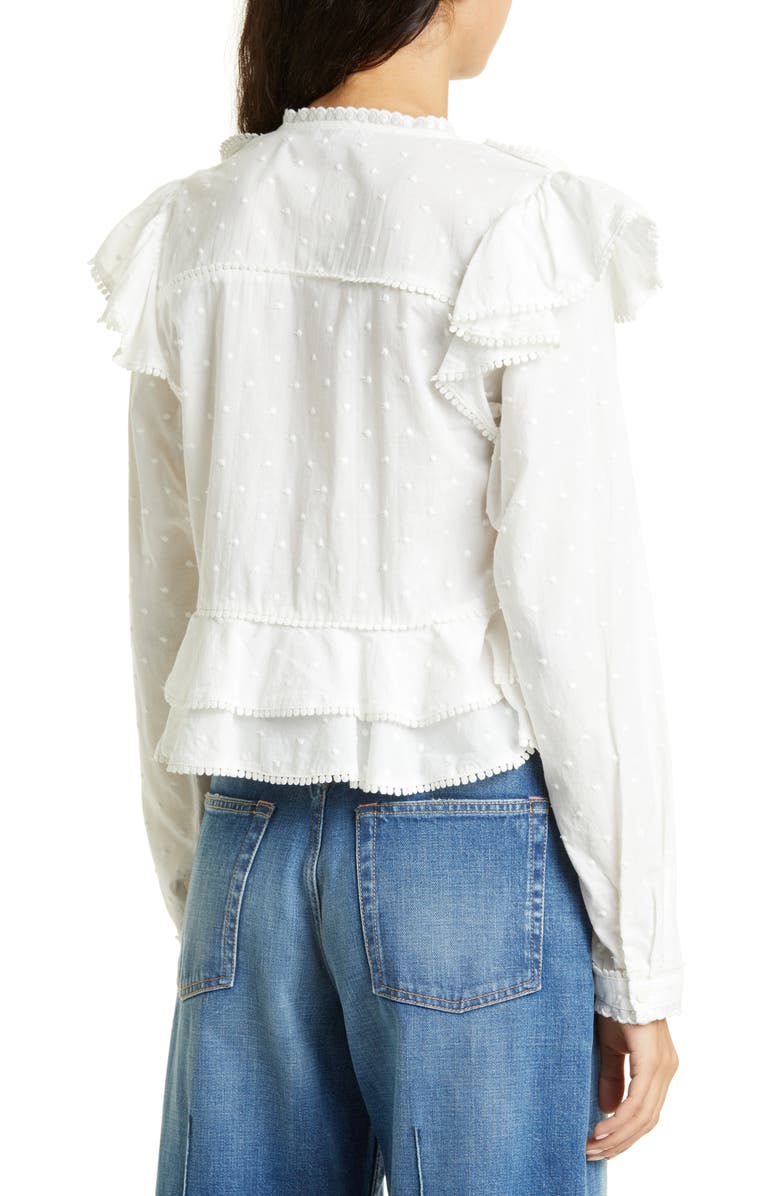 STELLAH Dot Embroidered Cascade Ruffle Blouse, Alternate, color,