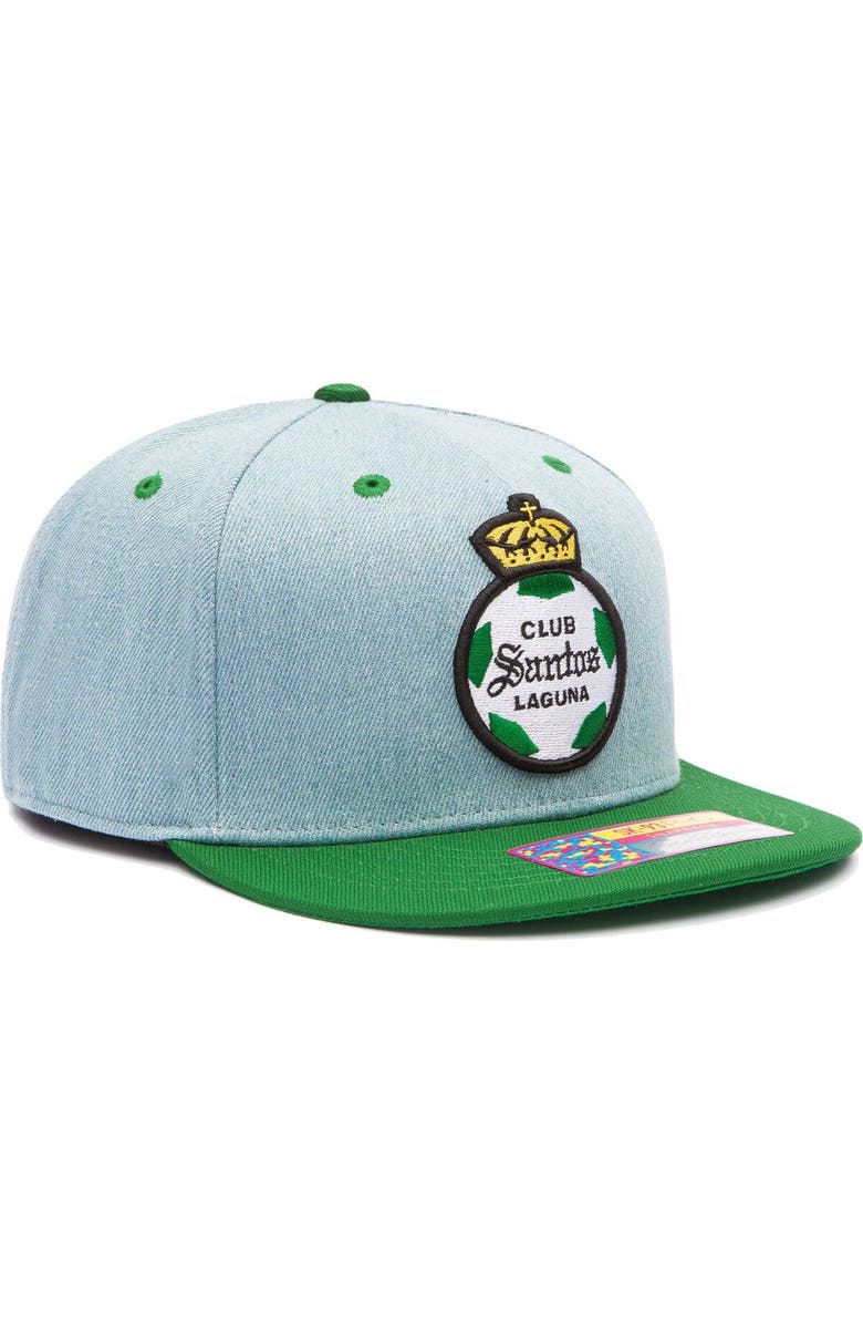 FAN INK Men's Denim/Green Santos Laguna Nirvana Snapback Hat, Alternate, color, 