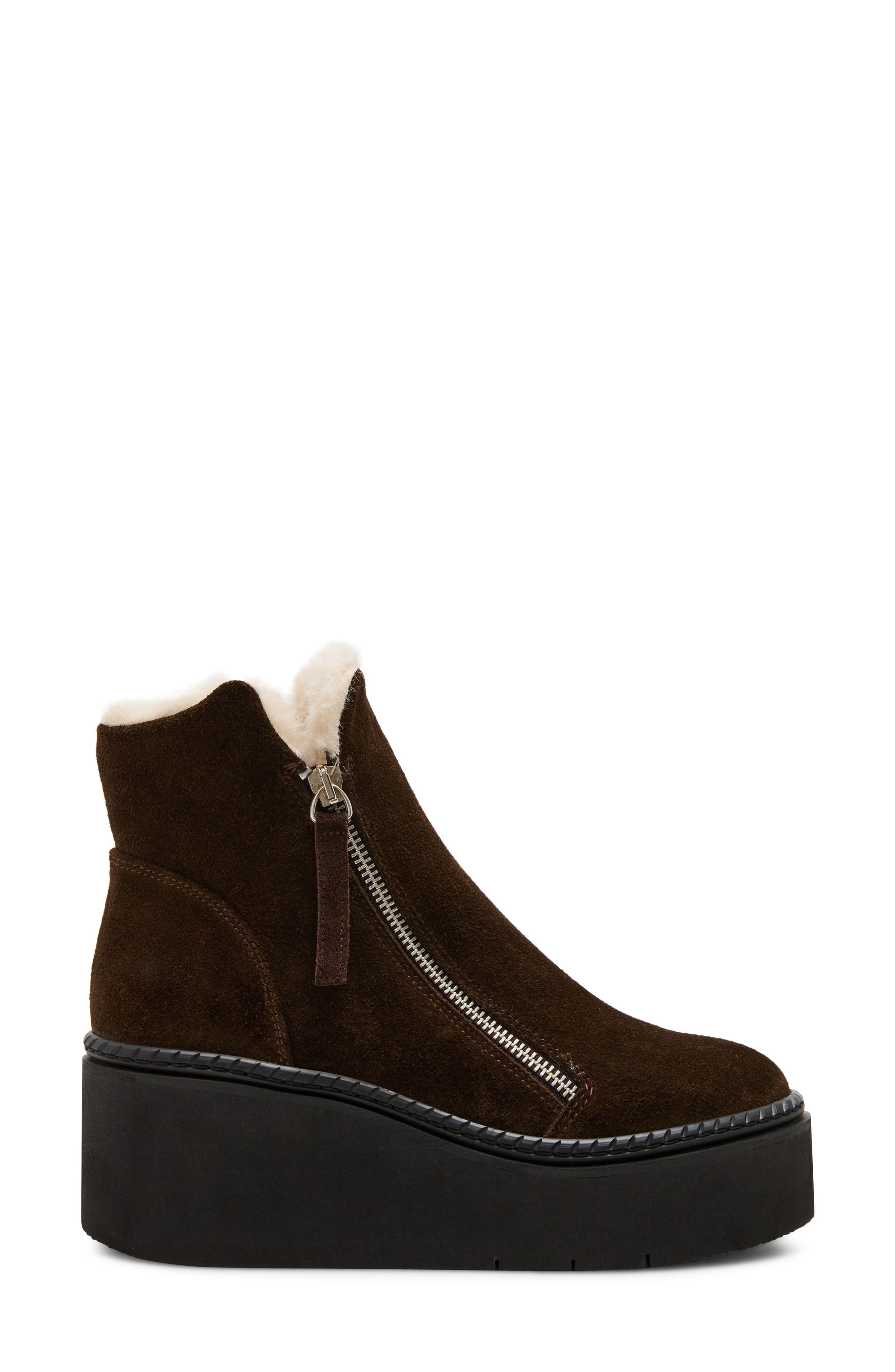 Steve Madden Drift Platform Genuine Shearling Lined Wedge Bootie, Alternate, color, Brown Suede