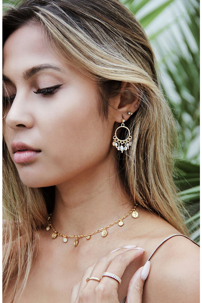 Freshwater Pearl Drop Hoop Earrings, Alternate, color, GOLD