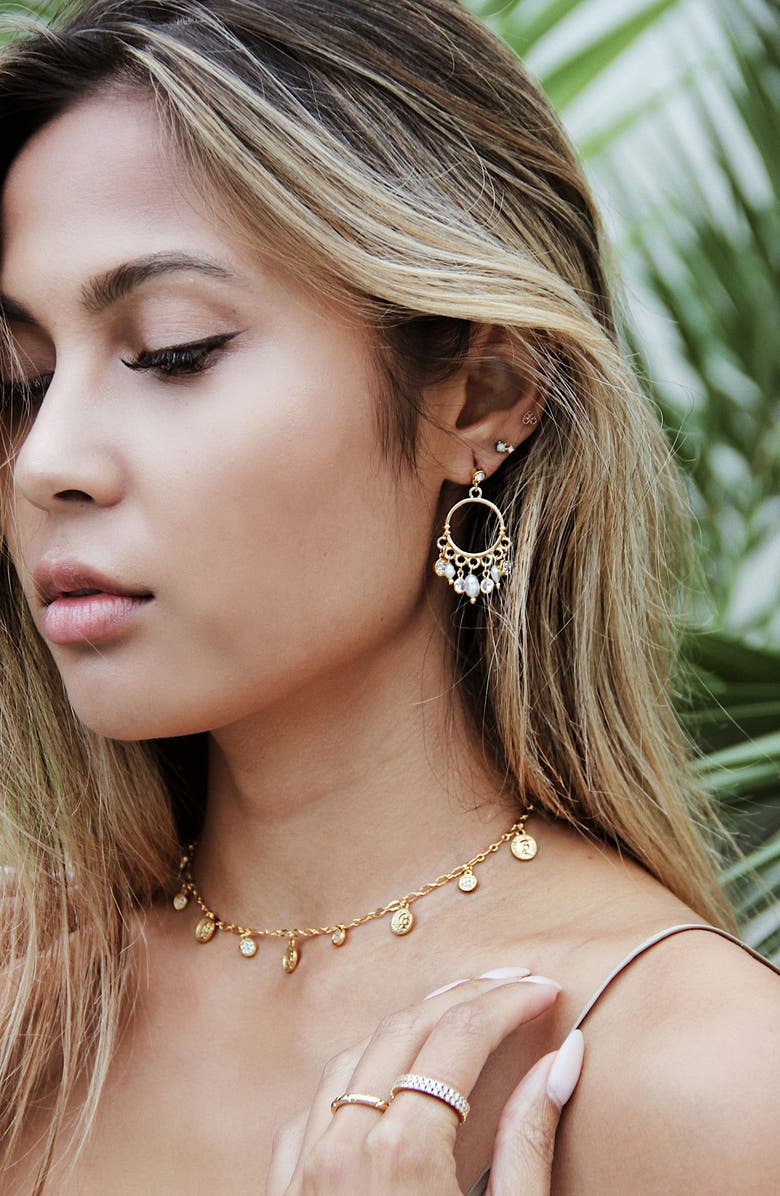 Ettika Freshwater Pearl Drop Hoop Earrings, Alternate, color,