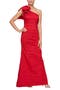 Bow Detail One-Shoulder Ruched Satin Gown