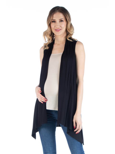 Maternity Draped Open Front Sleeveless Cardigan