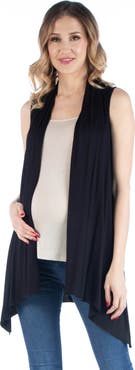 24seven Comfort Apparel Maternity Draped Open Front Sleeveless Cardigan