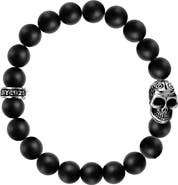 King Baby Studio 10mm Black Onyx Bead Bracelet with Day of the Dead Skull