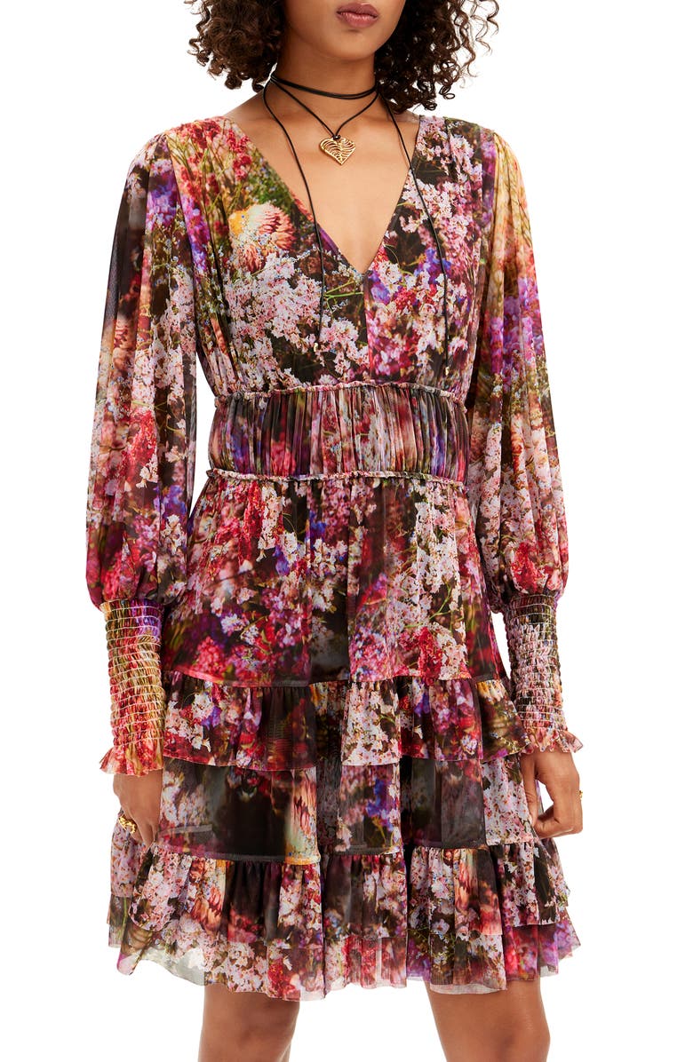 Desigual Azalea Floral Print Long Sleeve Minidress, Main, color,