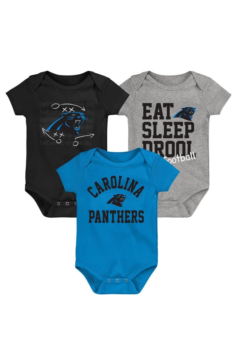 Outerstuff Newborn & Infant Blue/Black/Heather Gray Carolina Panthers Three-Pack Eat, Sleep & Drool Retro Bodysuit Set, Main, color, Blue