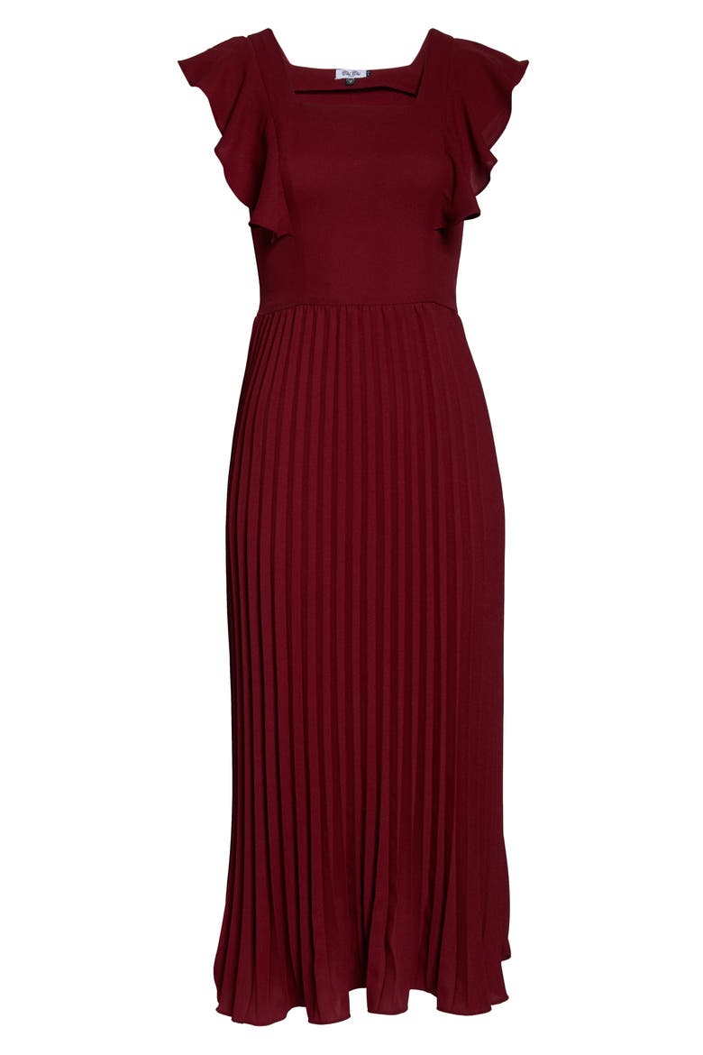 Ensra Ruffle Sleeve Midi Dress, Alternate, color, BURGUNDY