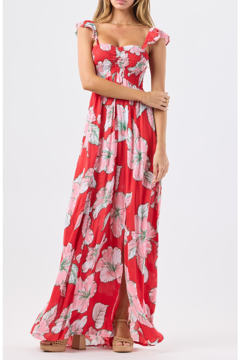 Hollie Floral Maxi Cover-Up Dress, Alternate, color, HIBISCUS KISS RED