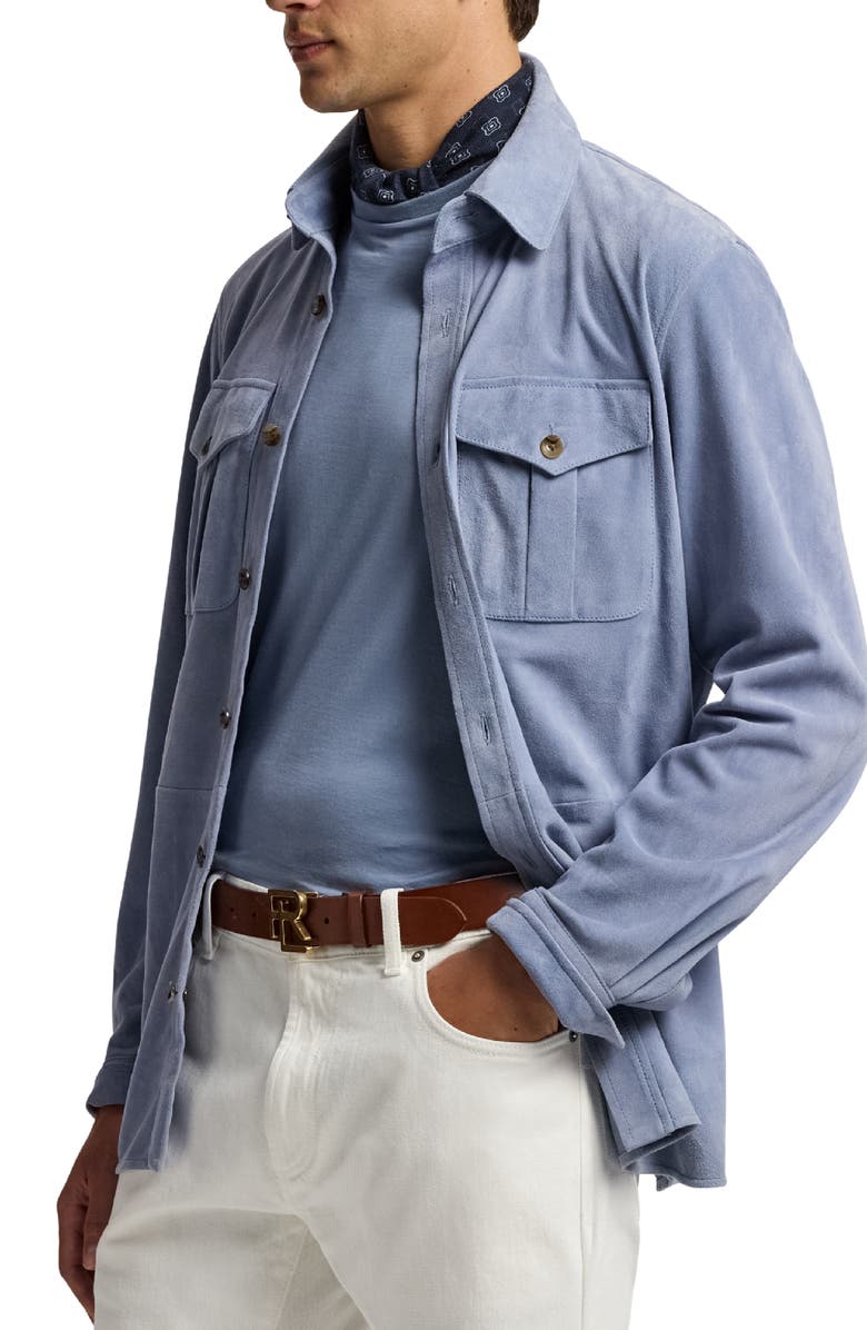Ralph Lauren Purple Label Barron Lux Suede Shirt Jacket, Alternate, color, Soft Blue