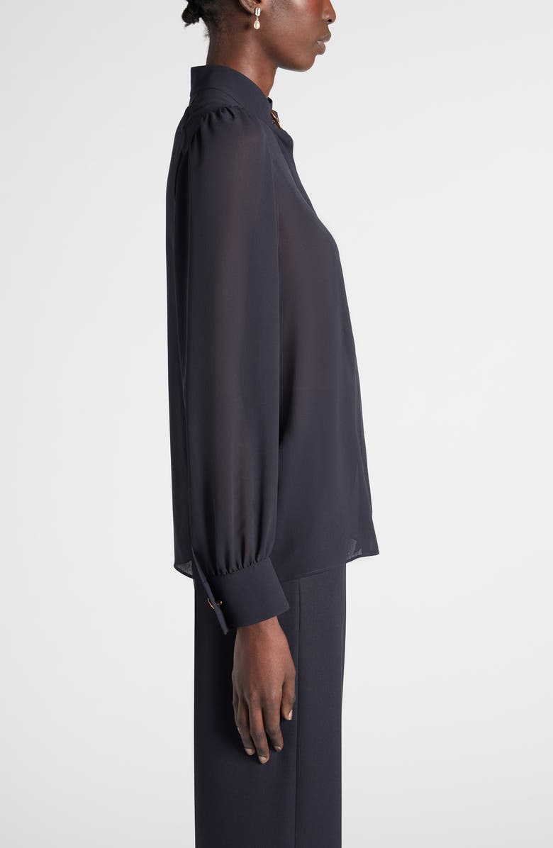 McQueen Wishbone Silk Crêpe de Chine Button-Up Shirt, Alternate, color, Indigo