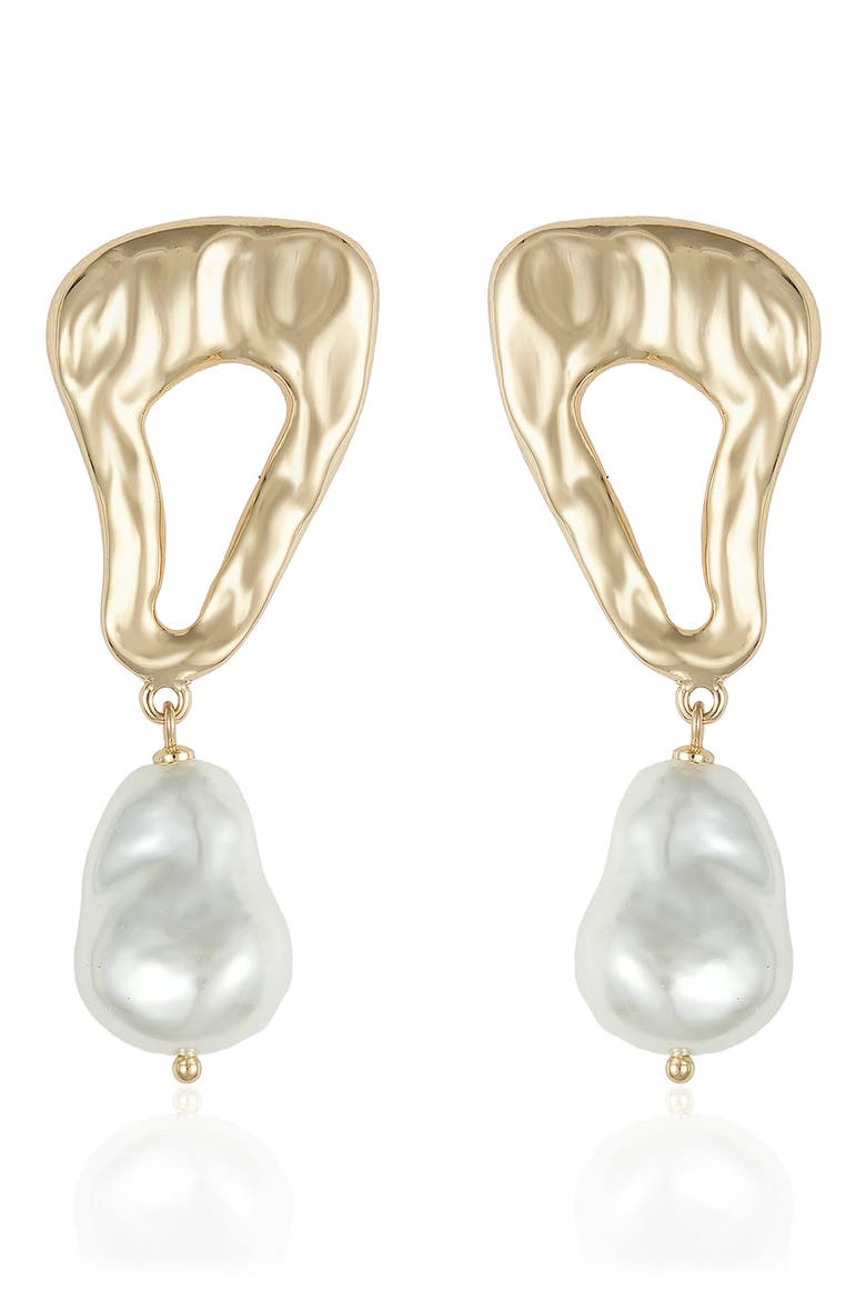 Abstract Imitation Pearl Drop Earrings, Alternate, color, GOLD